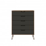 Rockefeller Tall 5- Dresser and 2-Drawer Nightstand in Nature and Textured Grey