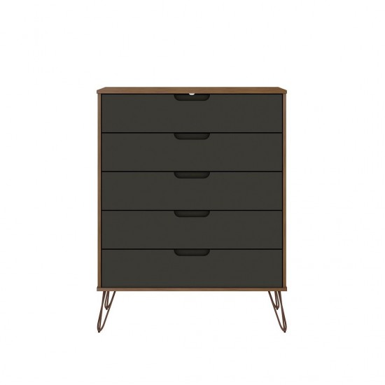 Rockefeller Tall 5- Dresser and 2-Drawer Nightstand in Nature and Textured Grey