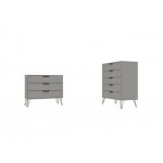 Rockefeller Tall 5-Drawer Dresser and Standard 3-Drawer Dresser in Off White and Nature