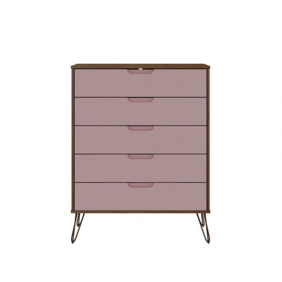 Rockefeller Tall 5-Drawer Dresser and Standard 3-Drawer Dresser in Nature and Rose Pink