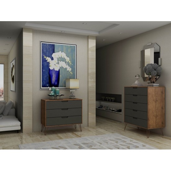 Rockefeller Tall 5-Drawer Dresser and Standard 3-Drawer Dresser in Nature and Textured Grey