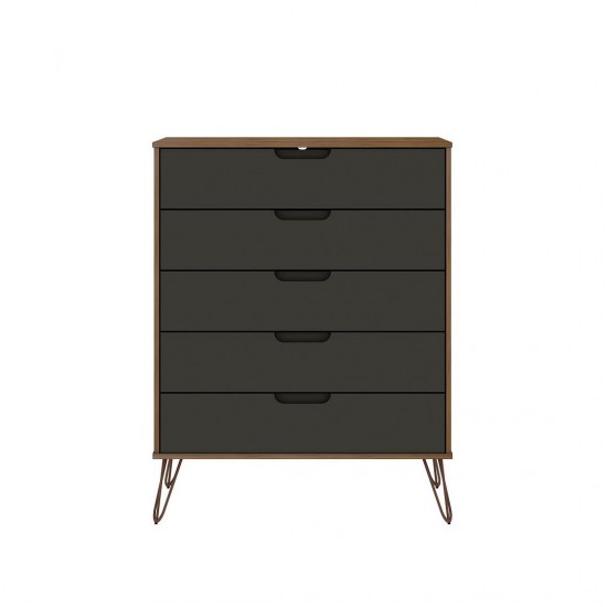 Rockefeller Tall 5-Drawer Dresser and Standard 3-Drawer Dresser in Nature and Textured Grey