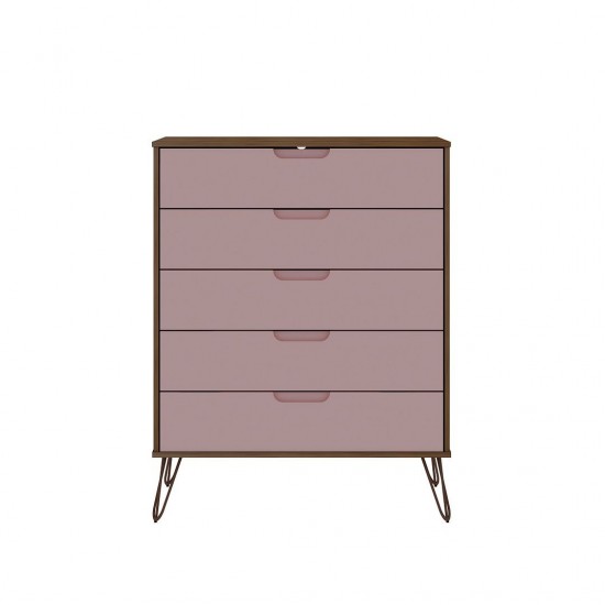 Rockefeller 5-Drawer Tall Dresser in Nature and Rose Pink