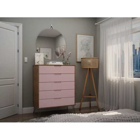 Rockefeller 5-Drawer Tall Dresser in Nature and Rose Pink