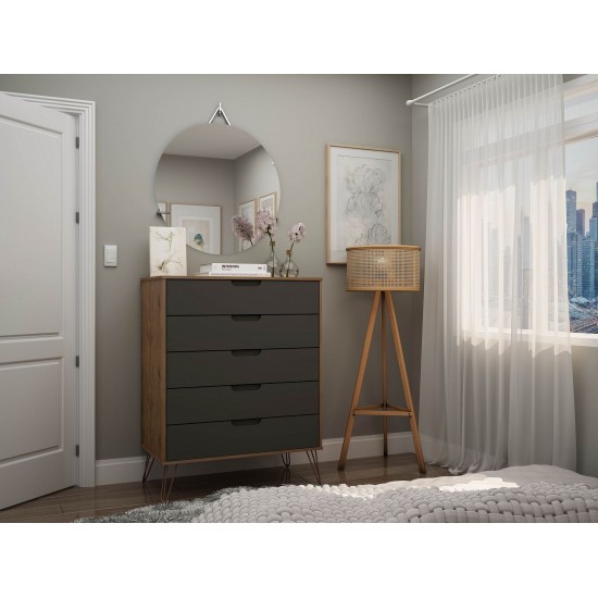 Rockefeller 5-Drawer Tall Dresser in Nature and Textured Grey