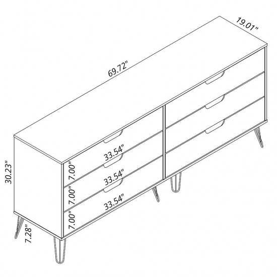 Rockefeller 6-Drawer Double Low Dresser in Off White and Nature