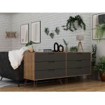 Rockefeller 6-Drawer Double Low Dresser in Nature and Textured Grey