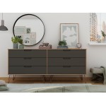 Rockefeller 6-Drawer Double Low Dresser in Nature and Textured Grey