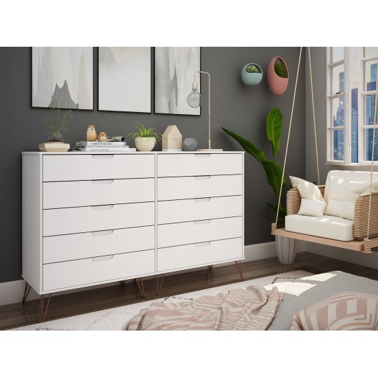 Rockefeller 10-Drawer Double Tall Dresser in White