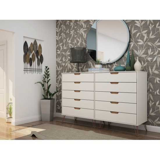 Rockefeller 10-Drawer Double Tall Dresser in Off White and Nature