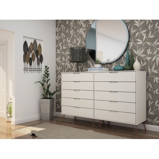 Rockefeller 10-Drawer Double Tall Dresser in Off White