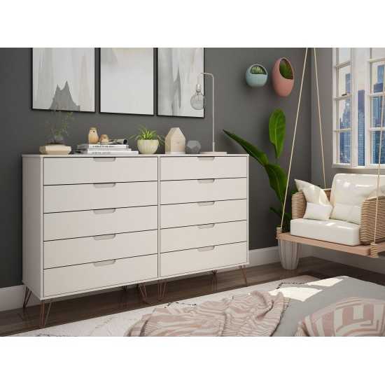 Rockefeller 10-Drawer Double Tall Dresser in Off White