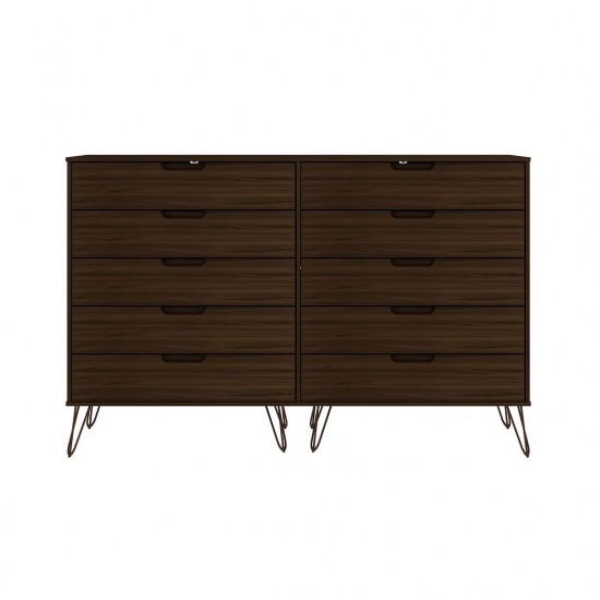 Rockefeller 10-Drawer Double Tall Dresser in Brown