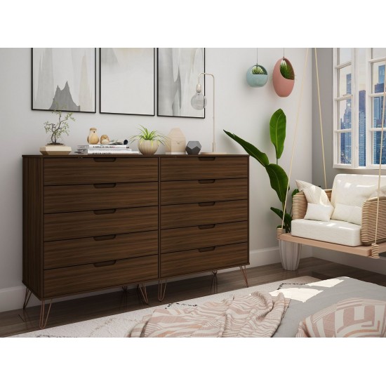 Rockefeller 10-Drawer Double Tall Dresser in Brown