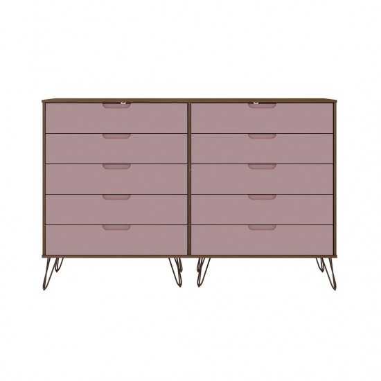 Rockefeller 10-Drawer Double Tall Dresser in Nature and Rose Pink
