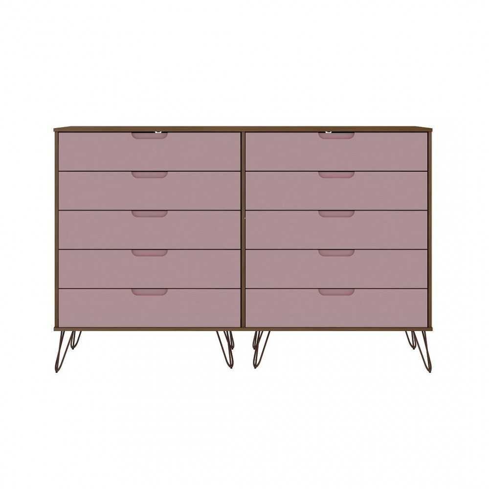 Rockefeller 10-Drawer Double Tall Dresser in Nature and Rose Pink