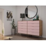 Rockefeller 10-Drawer Double Tall Dresser in Nature and Rose Pink