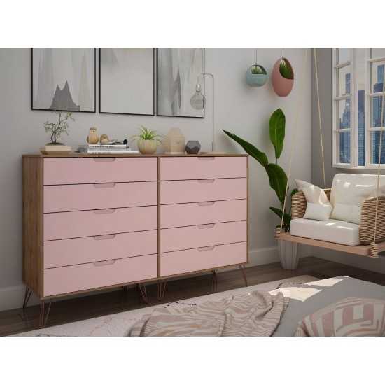 Rockefeller 10-Drawer Double Tall Dresser in Nature and Rose Pink