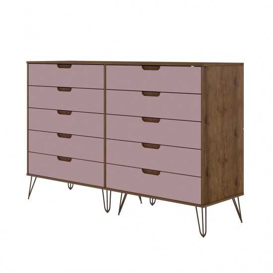 Rockefeller 10-Drawer Double Tall Dresser in Nature and Rose Pink