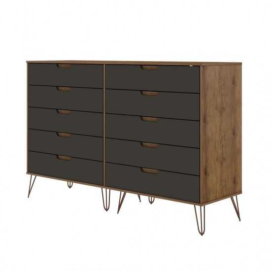 Rockefeller 10-Drawer Double Tall Dresser in Nature and Textured Grey