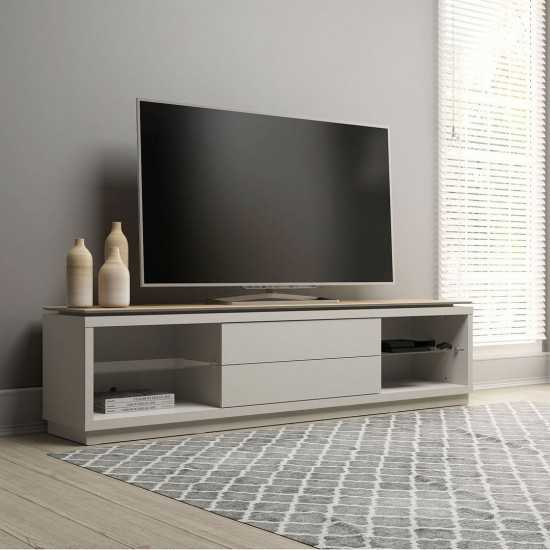 Lincoln 85.43" TV Stand in Off White and Cinnamon