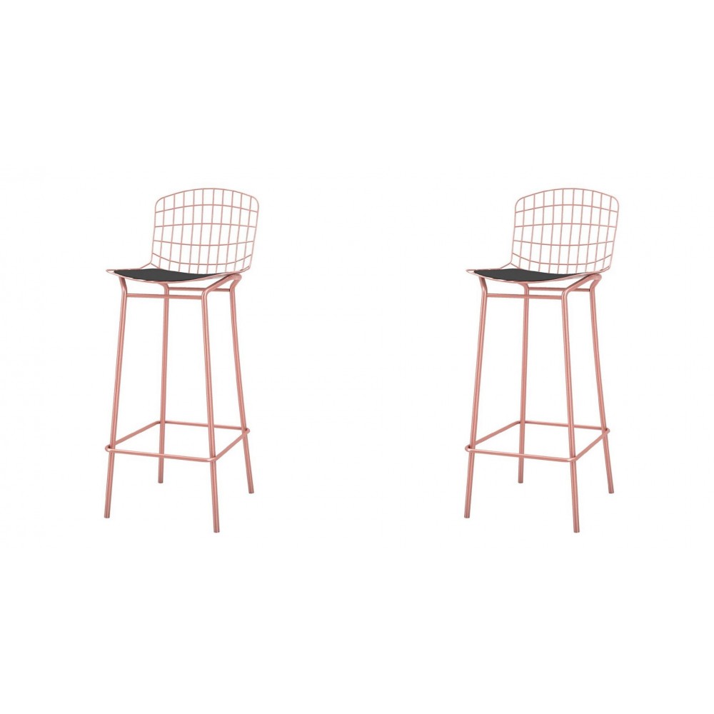 Madeline Barstool, Set of 2 in Rose Pink Gold and Black