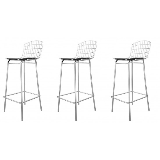 Madeline Barstool, Set of 3 in Silver and Black