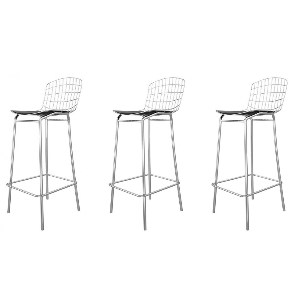 Madeline Barstool, Set of 3 in Silver and Black