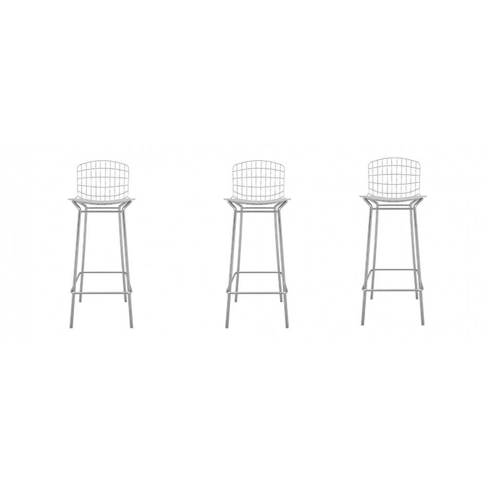 Madeline Barstool, Set of 3 in Silver and White