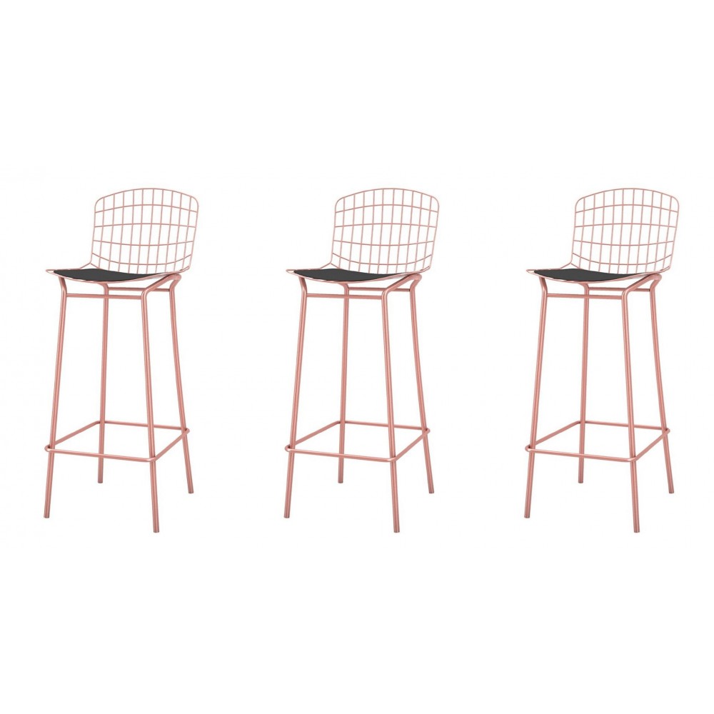 Madeline Barstool, Set of 3 in Rose Pink Gold and Black