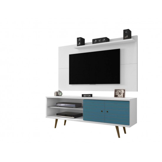 Liberty 62.99 TV Stand and Panel in White and Aqua Blue