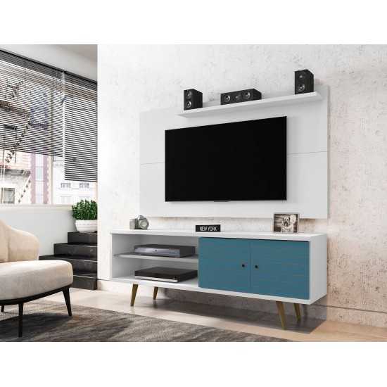 Liberty 62.99 TV Stand and Panel in White and Aqua Blue