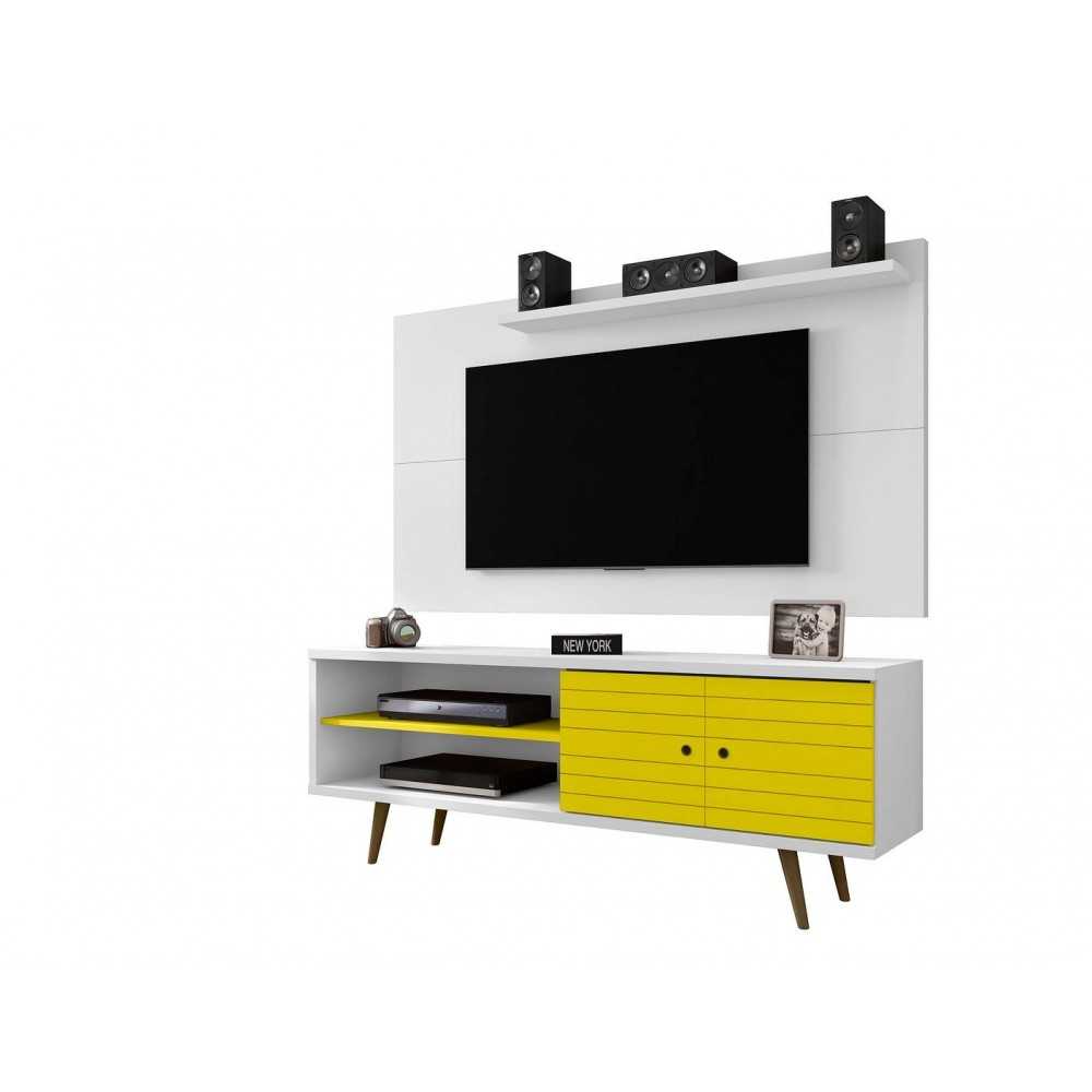 Liberty 62.99 TV Stand and Panel in White and Yellow