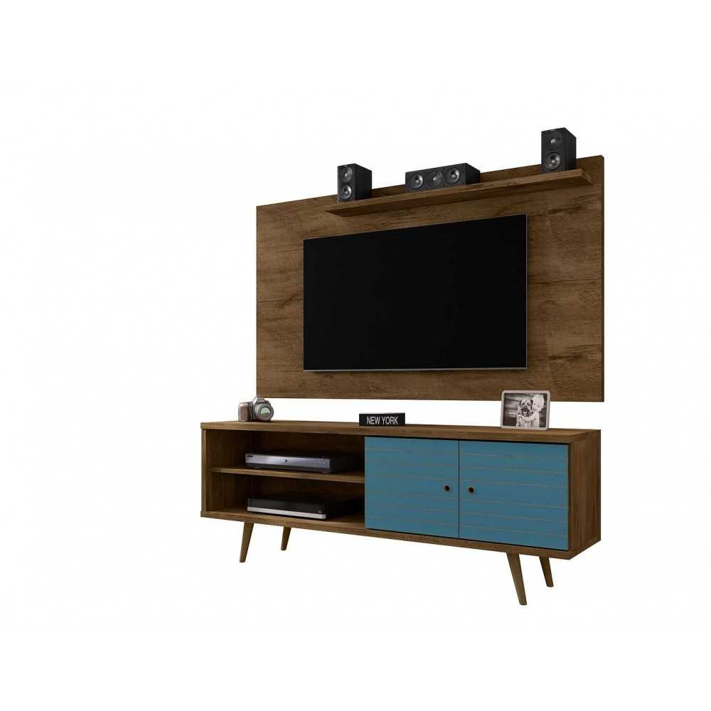 Liberty 62.99 TV Stand and Panel in Rustic Brown and Aqua Blue