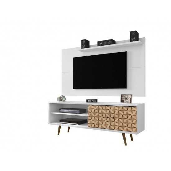 Liberty 62.99 TV Stand and Panel in White and 3D Brown Prints