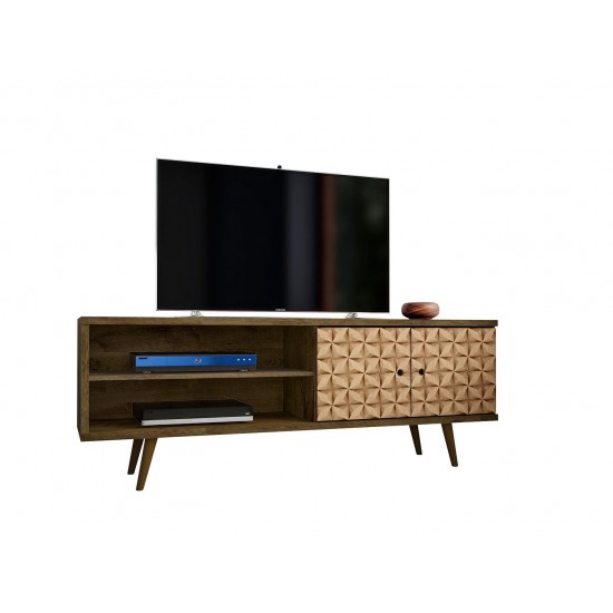 Liberty 62.99 TV Stand and Panel in Rustic Brown and 3D Brown Prints