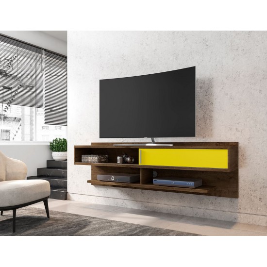 Astor 70.86 Floating Entertainment Center in Rustic Brown and Yellow