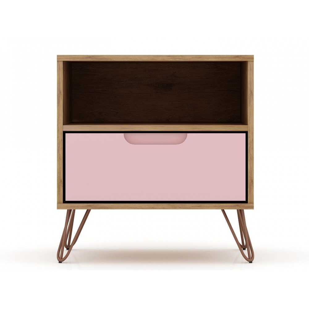 Rockefeller 1.0 Nightstand in Nature and Rose Pink