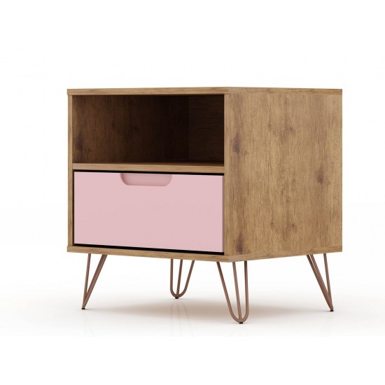 Rockefeller 1.0 Nightstand in Nature and Rose Pink