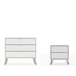 Rockefeller Dresser and Nightstand Set in Off White and Nature