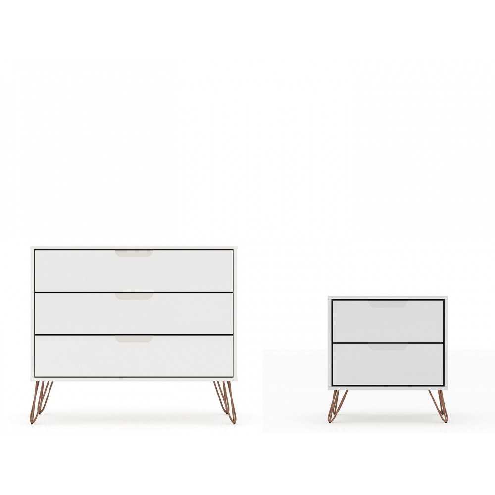 Rockefeller Dresser and Nightstand Set in Off White