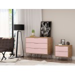 Rockefeller Dresser and Nightstand Set in Nature and Rose Pink