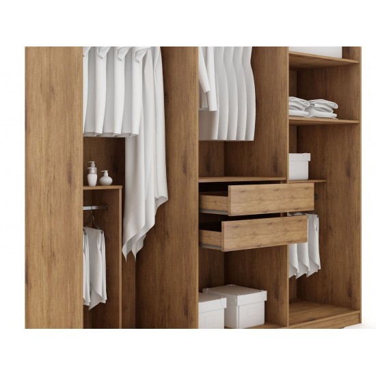 Gramercy Wardrobe Armoire Closet in Nature and Textured Grey