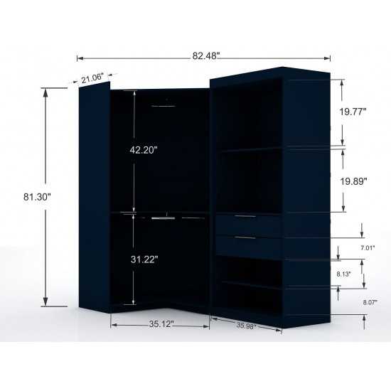 Mulberry 3.0 Sectional Corner Wardrobe Closet - Set of 2 in Tatiana Midnight Blue