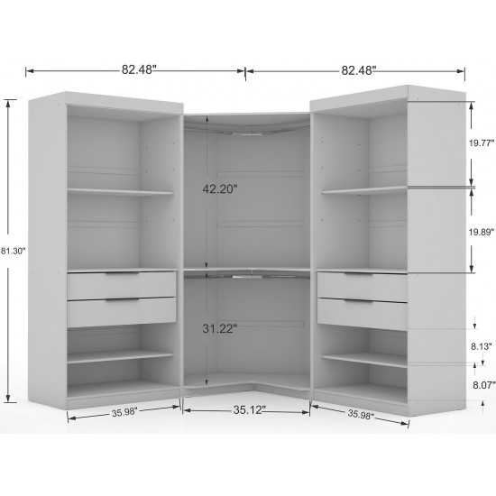 Mulberry Open 3 Sectional Corner Closet - Set of 3 in White