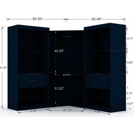 Mulberry 2.0 Semi Open 3 Sectional Corner Closet - Set of 3 in Tatiana Midnight Blue