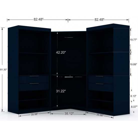 Mulberry 3.0 Sectional Corner Closet - Set of 3 in Tatiana Midnight Blue