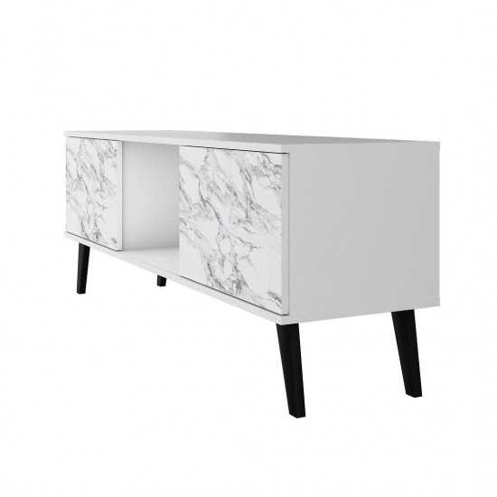Doyers 53.15 TV Stand in White and Marble Stamp