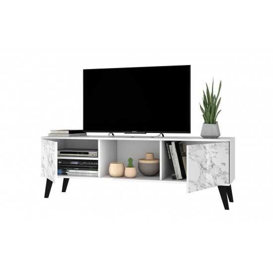 Doyers 62.20 TV Stand in White and Marble Stamp