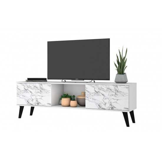 Doyers 62.20 TV Stand in White and Marble Stamp